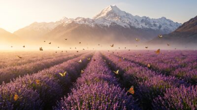 Lavender Mountain Fields Wallpaper